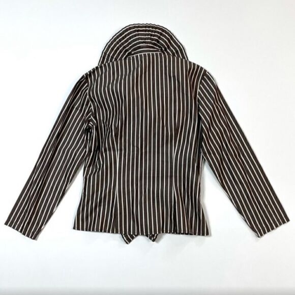 Ralph Lauren Polished Cotton Poplin Brown & White Accordion Pleat Ruffle Blouse - Picture 6 of 10